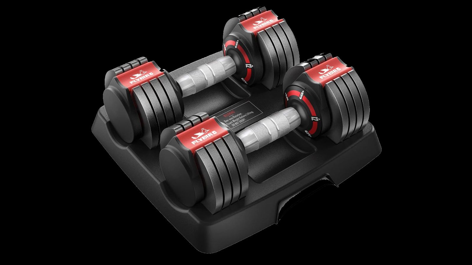 Flybird Adjustable Dumbbells product image of a black and red set in a black case.