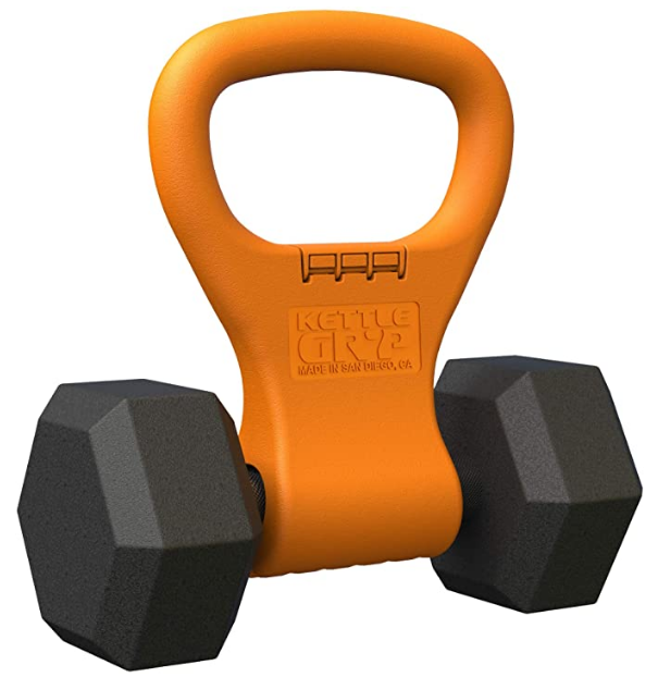 Best kettlebell Kettle Gryp product image of an orange adjustable handle connected to dumbbell