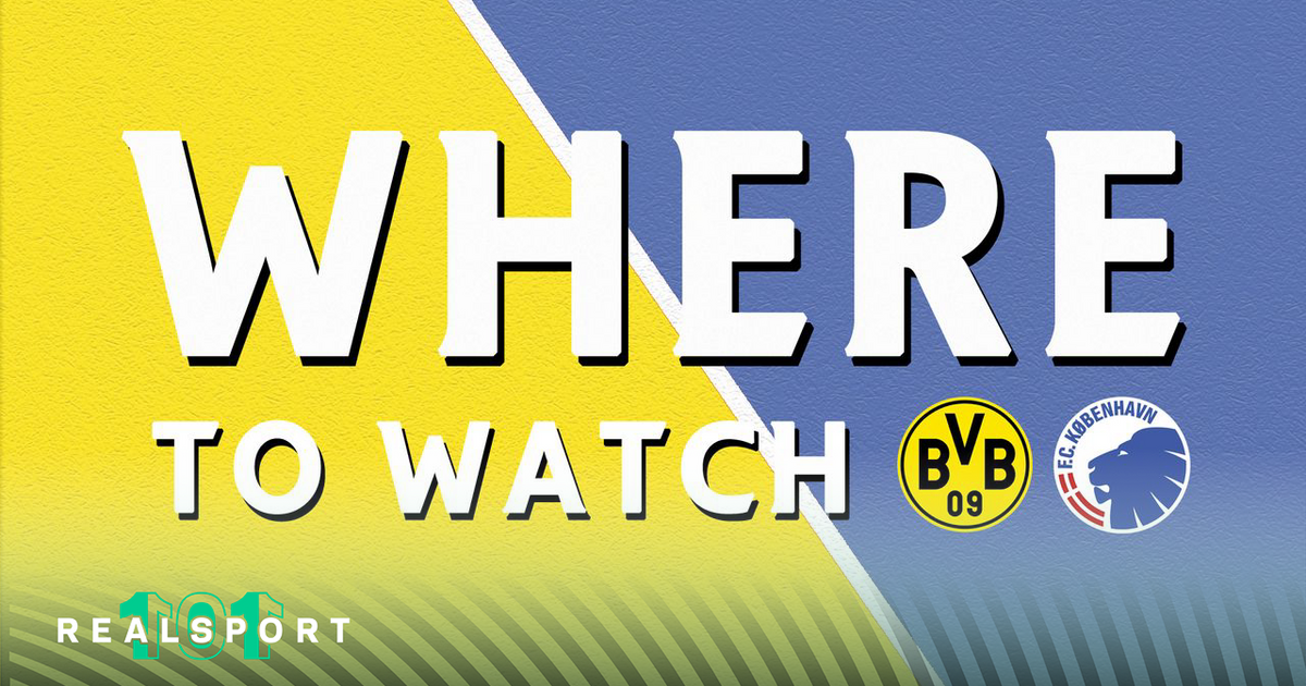 Borussia Dortmund and FC Copenhagen badges with Where to Watch text