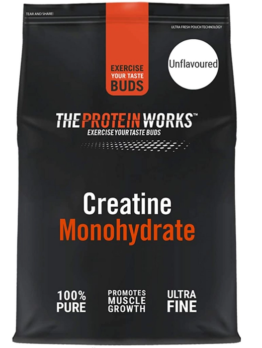 Best creatine supplement THE PROTEIN WORKS product image of a black packet with orange details