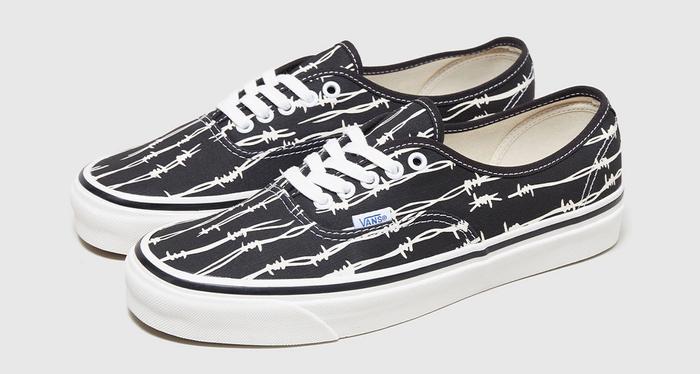 Best Vans shoes Authentic 44 DX Anaheim Factory product image of a black pair of sneakers with a barbed wire pattern.