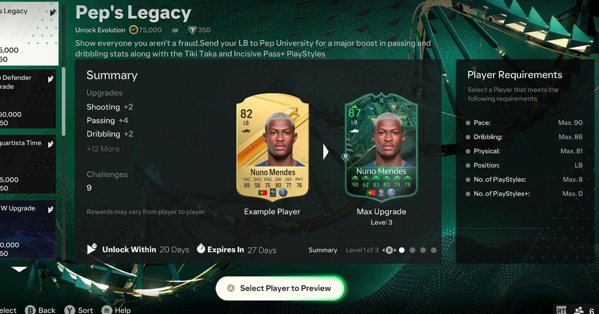A screenshot showing the transformative impact of the Pep's Legacy Evolution on a LB in game