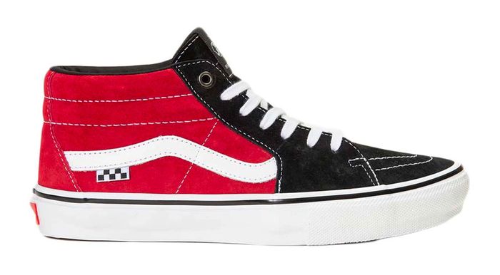 Vans Skate Grosso Mid product image of a black and red sneaker with white accents.