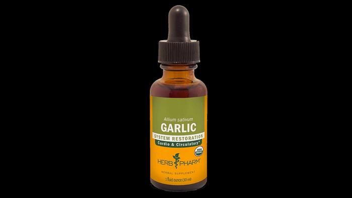Best garlic supplement Herb Pharm product image of a brown bottle with an orange and green label.
