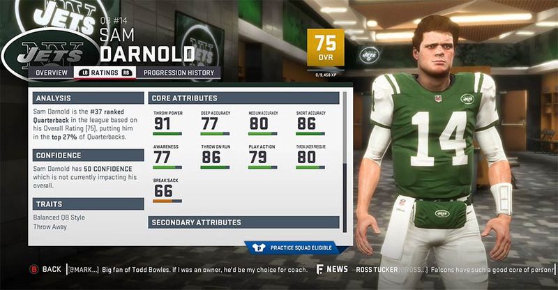 New York Jets QB Sam Darnold given 73 rating in 'Madden NFL 21'