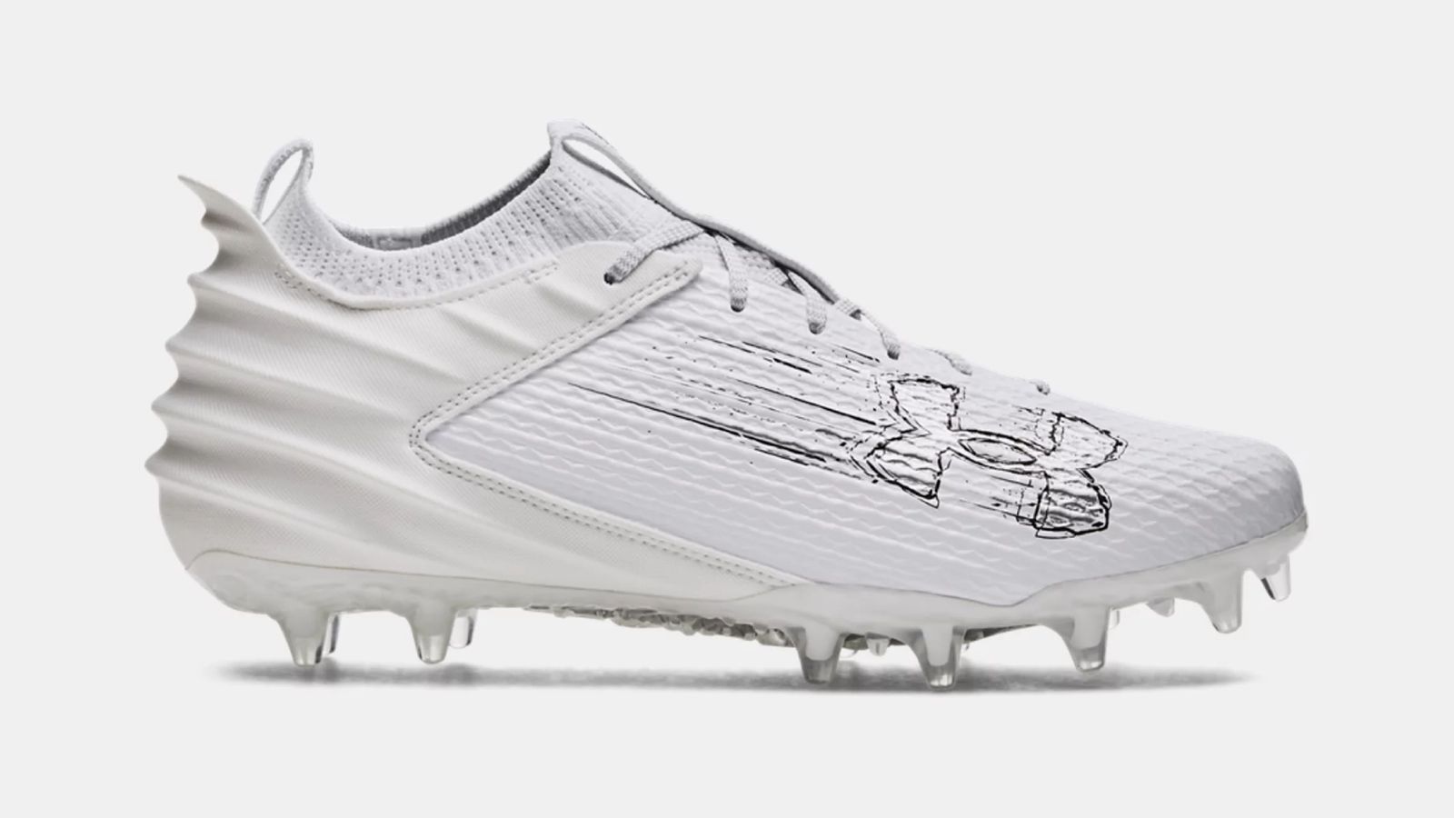 Under Armour Blur Smoke 2.0 MC product image of a white cleat with silver Under Armour branding on the side.