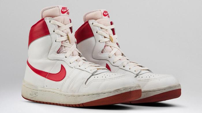 History of the Jordan 1 - Nike Air Ship product image of a white and red high-top pair of sneakers.
