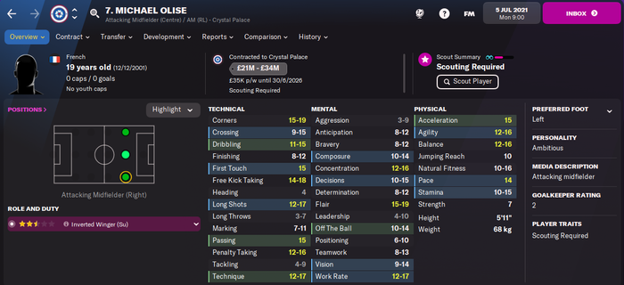 Michael Olise Player Profile Football Manager 2022