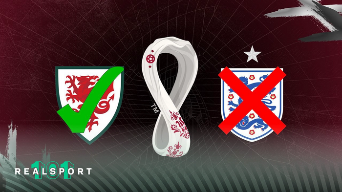 2022 Qatar World Cup logo with England and Wales badges