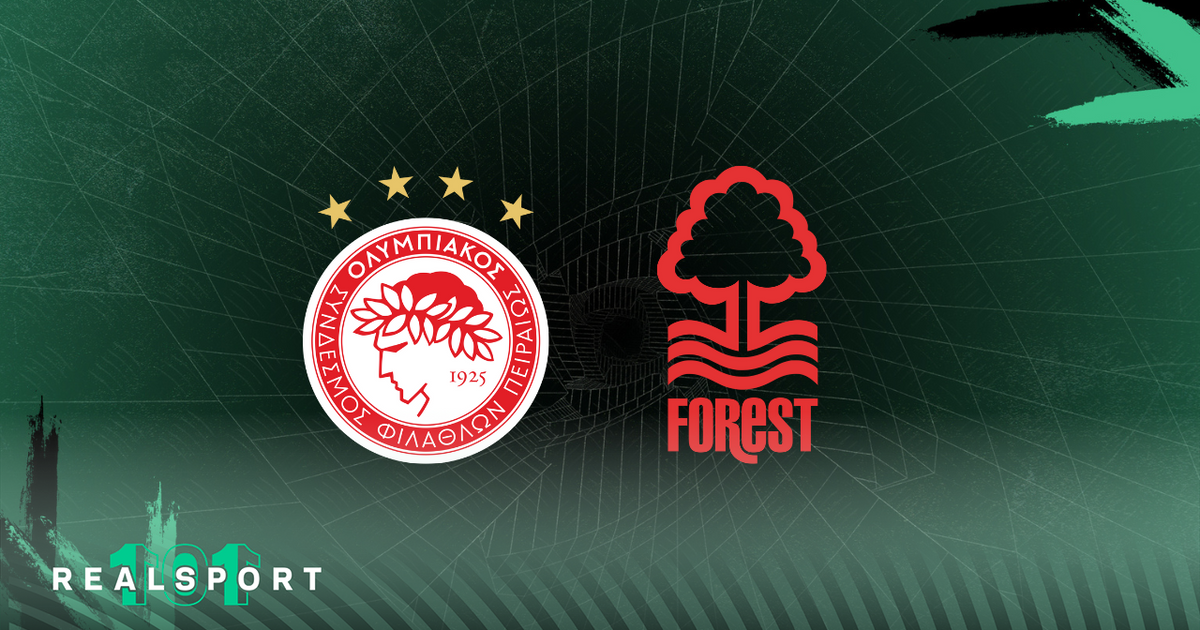 Olympiacos and Nottingham Forest badges with green background
