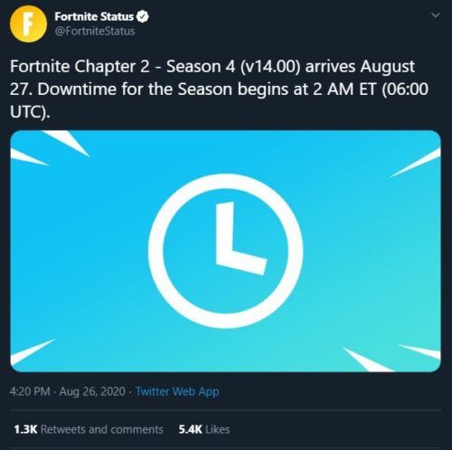 Fortnite Chapter 2 Season 4 downtime announcement
