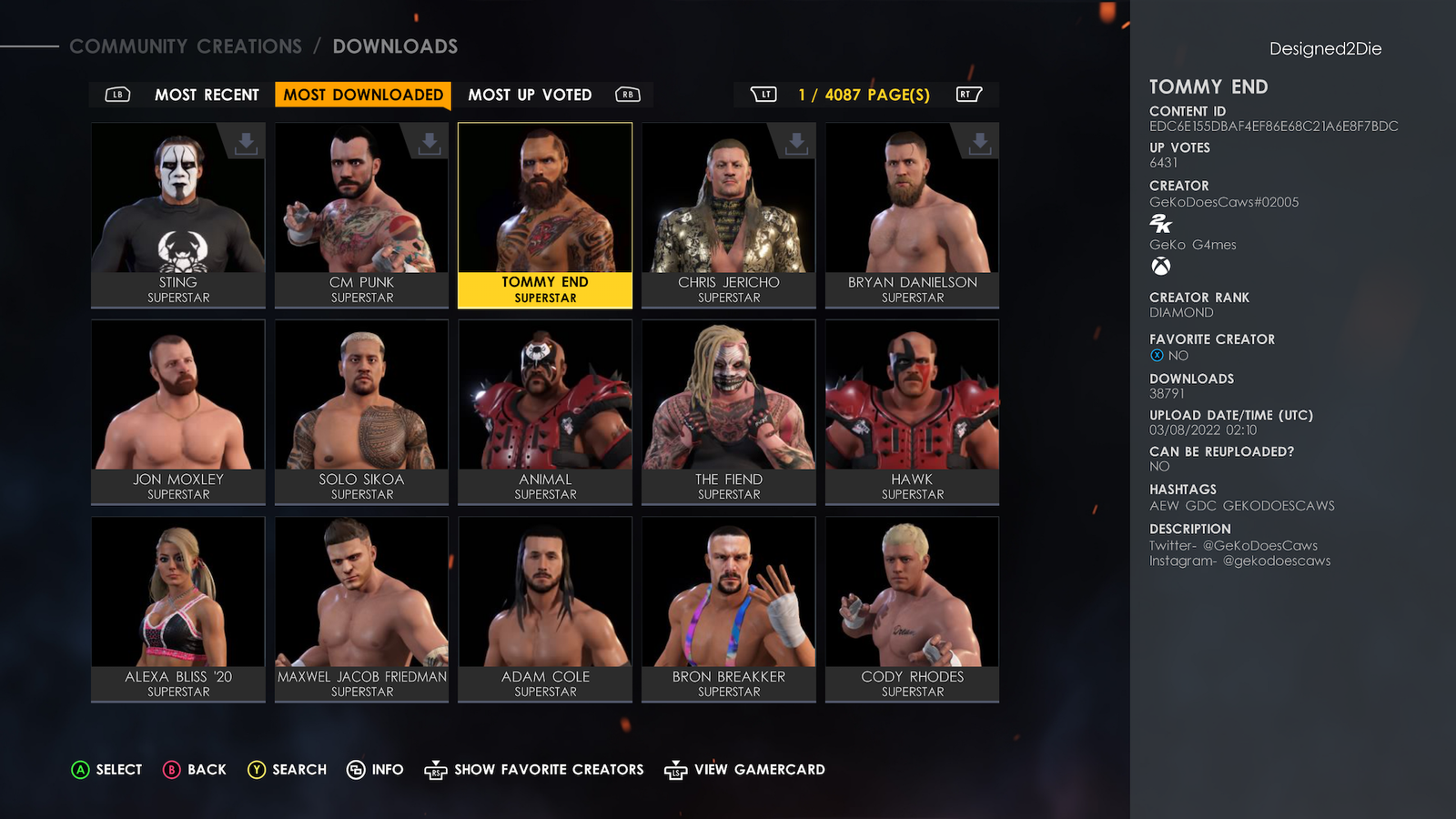WWE 2K22 Community Creations caws most downloaded