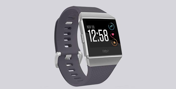 Best running Watch Fitbit product image of a charcoal grey smart watch.