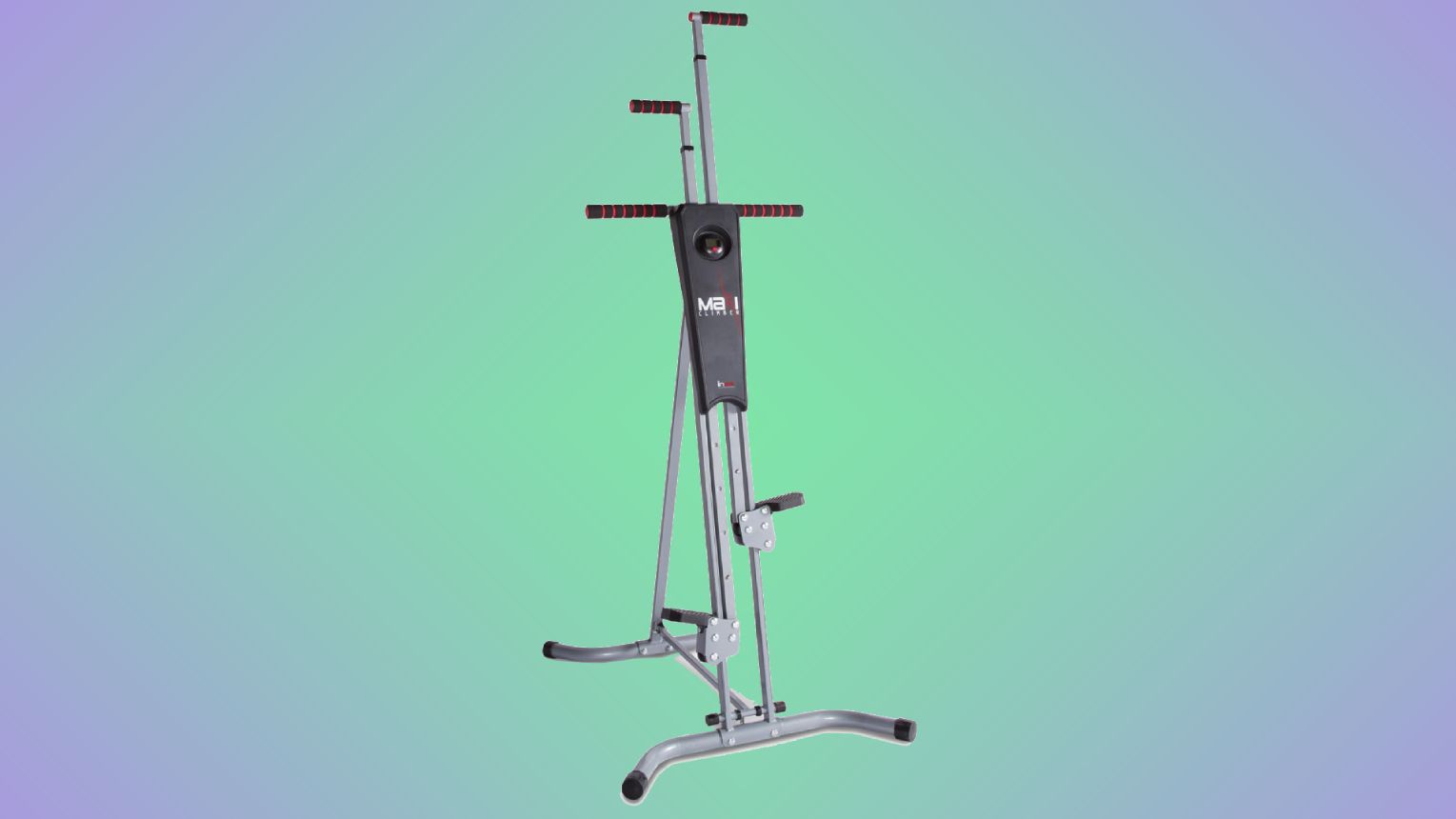MaxiClimber Classic product image of a grey vertical climber machine with black and red details.