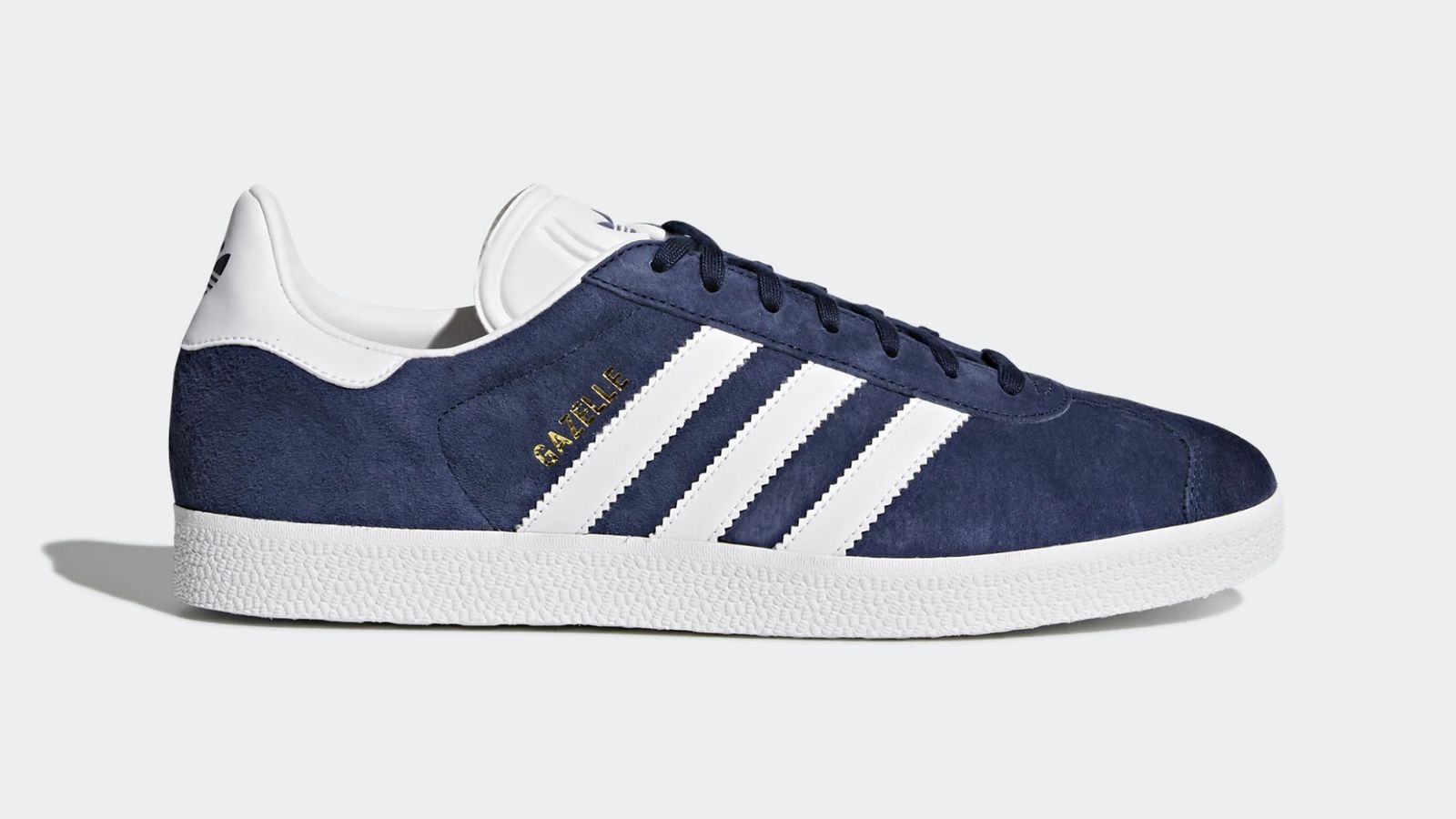 adidas Gazelle product image of a blue suede adidas low-top feature white side stripes and midsole.