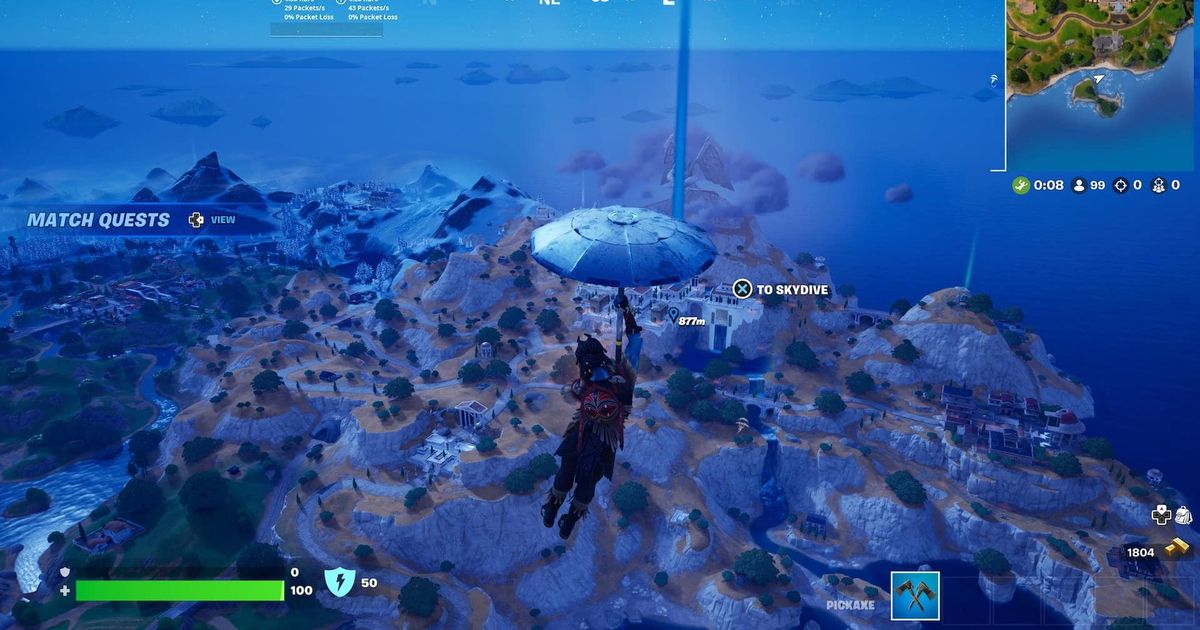 Dropping onto the map in Fortnite 