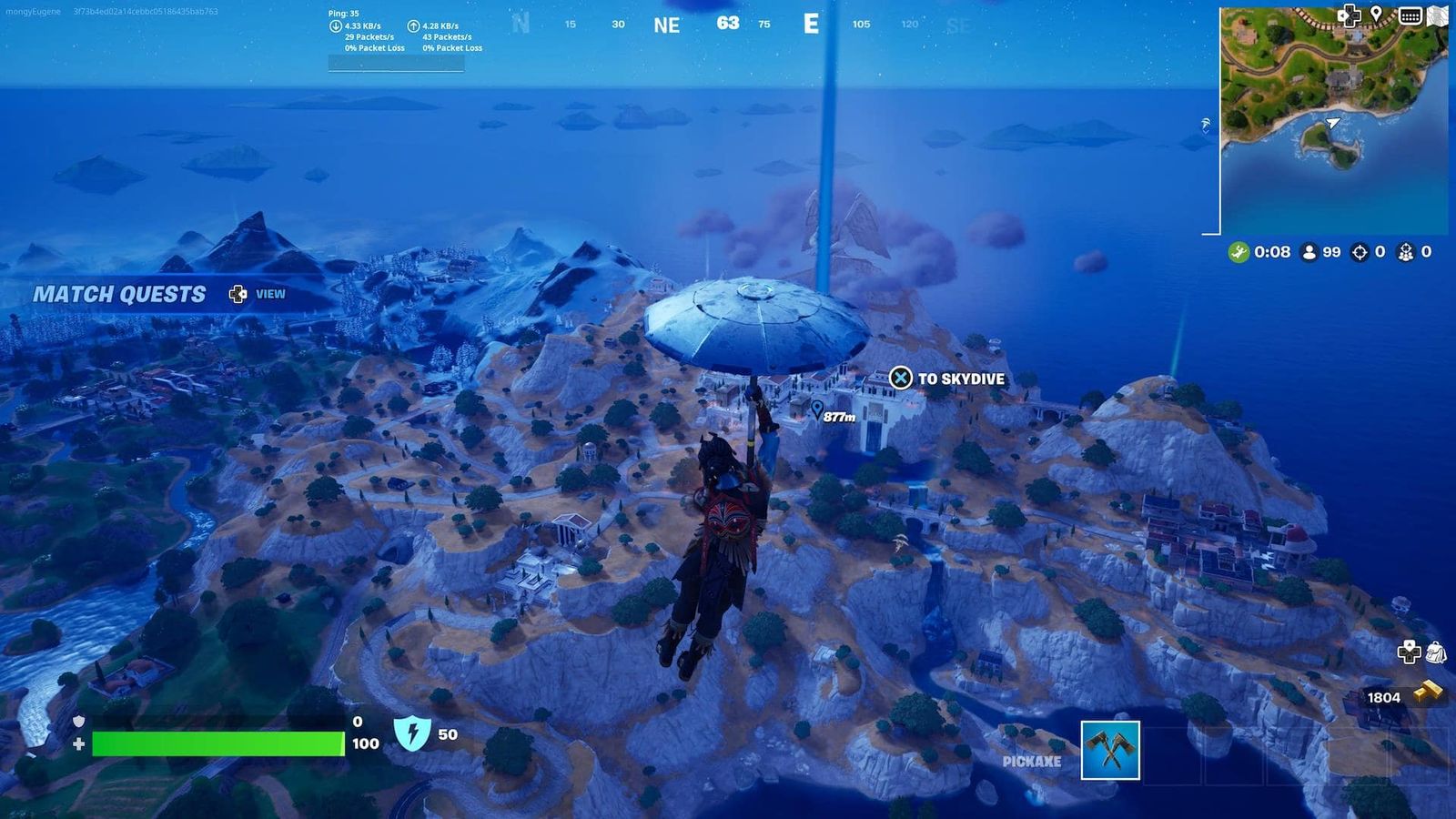 Dropping onto the map in Fortnite 