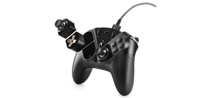 Best controller for Halo Infinite Thrustmaster product image of a black controller with swappable buttons and joysticks.