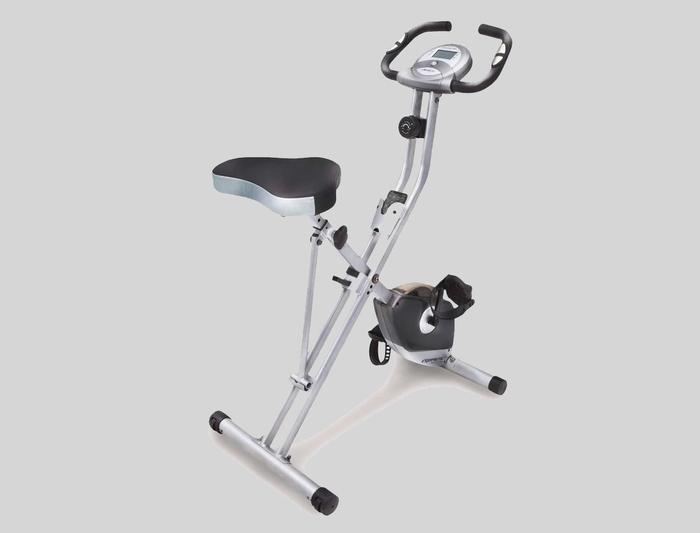 Best folding exercise bike under 200 Exerpeutic product image of a silver bike with an LCD display.
