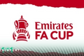 Emirates FA Cup logo with red and white background.