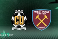 Cambridge United and West Ham badges with green background
