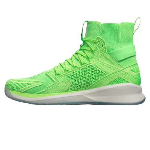 APL basketball shoe product image of a singular bright green shoe with a white midsole