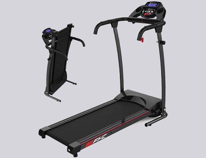Best treadmill under 500 product image of a black, foldable treadmill.
