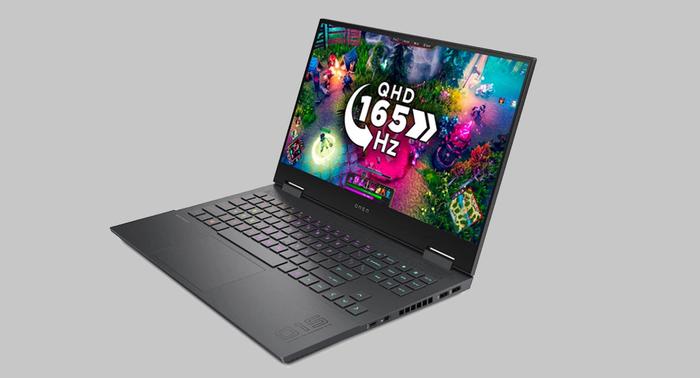 Best laptop for Football Manager 2022 HP product image of a black laptop with a colourful, vibrant game on the display.