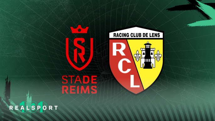 Stade Reims and RC Lens badges with green background