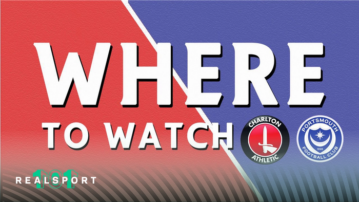 Charlton and Portsmouth badges with Where to Watch text