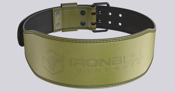 Best weightlifting belt Iron Bull Strength product image of a green leather belt.
