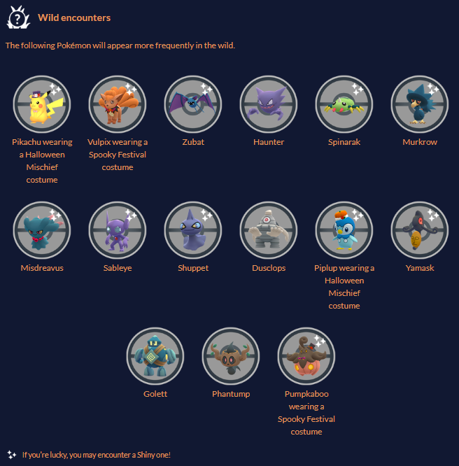 There is a large batch of encounters for Pokemon Go at the Halloween Event.