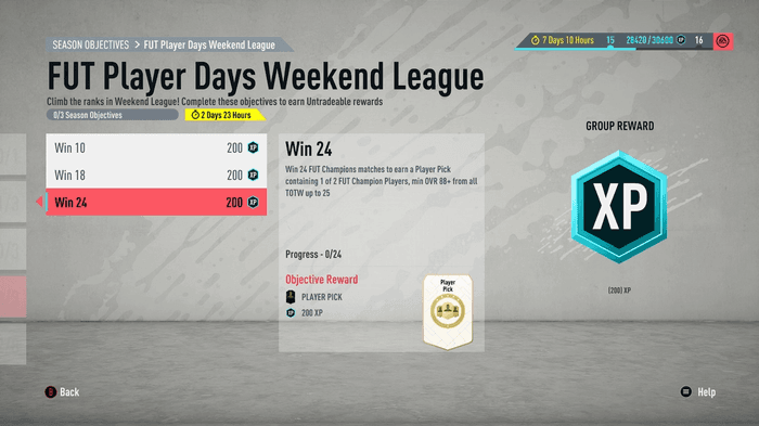 FUT Player Days Weekend League in FIFA 20