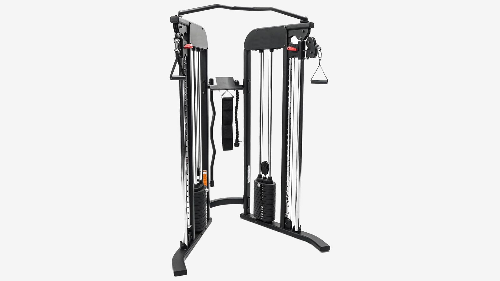Inspire Fitness FTX product image of a black and silver cable machine featuring two weight stacks either side.