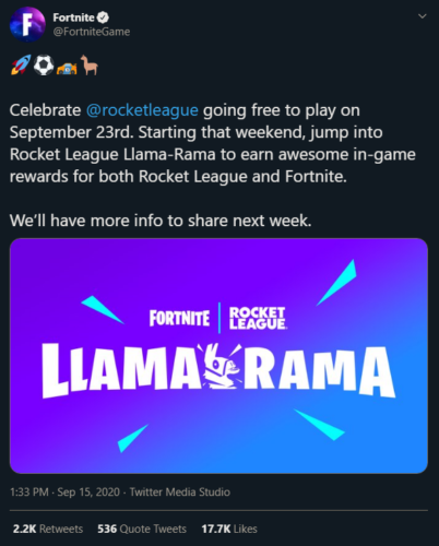 Fortnite X Rocket League Llama Rama Release Date Challenges Rewards Coupons And More Details
