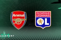 Arsenal and Lyon badges with green background