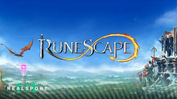 image of the runescape logo with a background of a castle and dragon