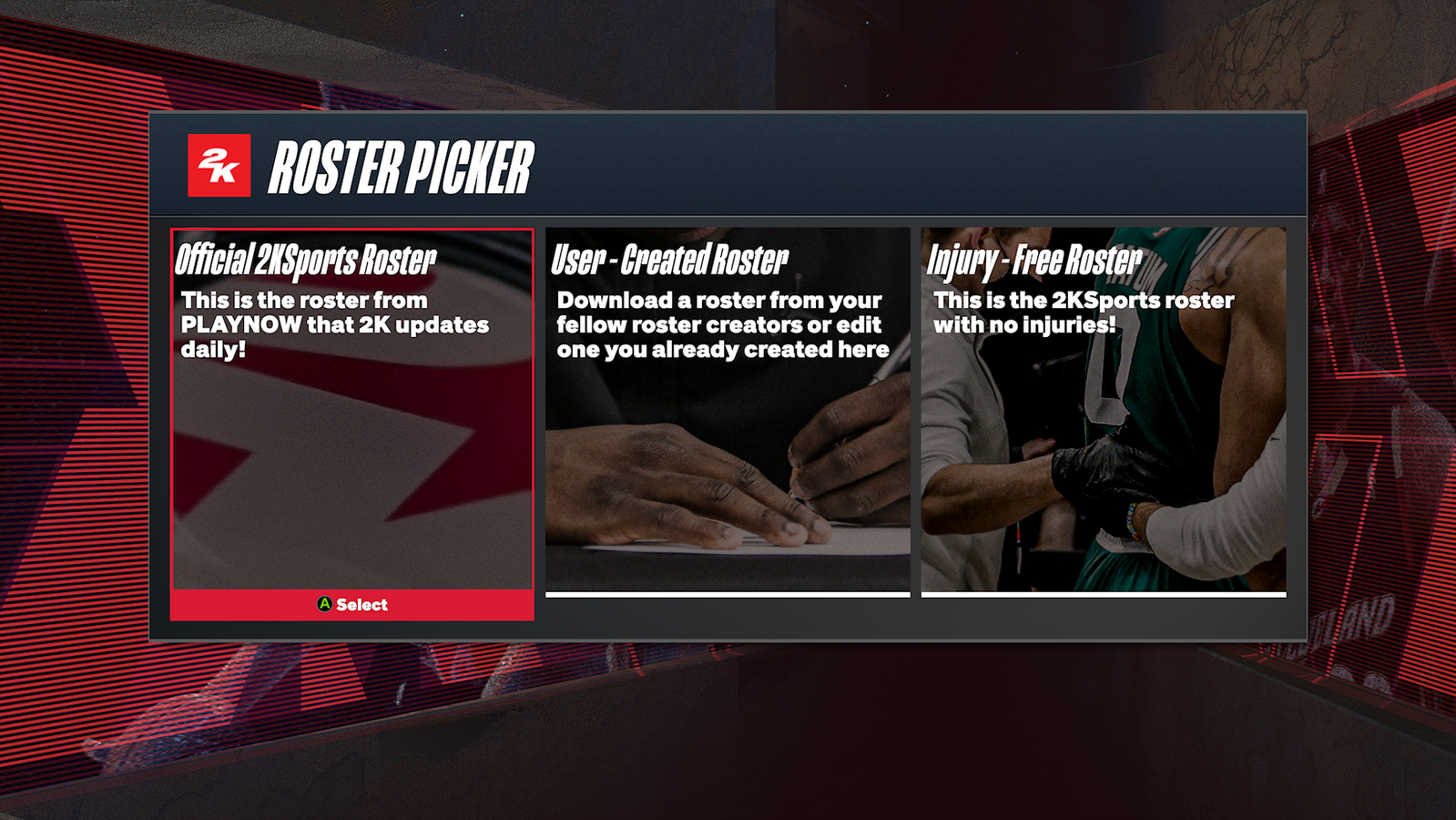 NBA 2K24 roster update menu
