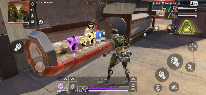 Apex Legends Mobile Character Octane looking through a chest they opened for loot.
