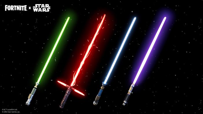 star wars lightsabers as they appear in Fortnite