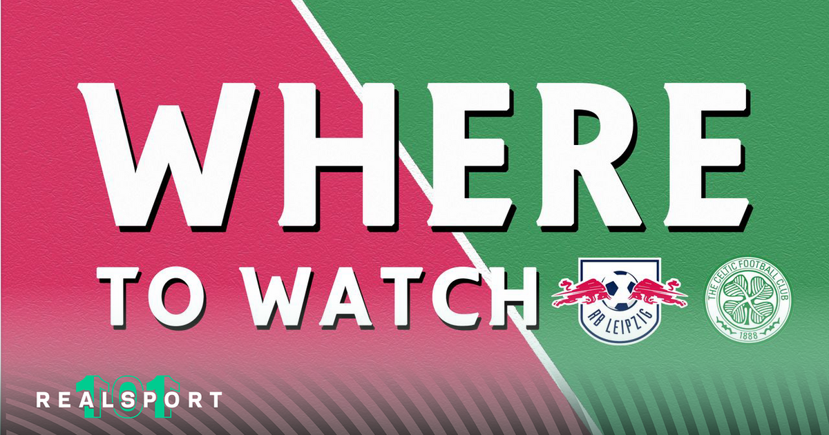 RB Leipzig and Celtic badges with where to watch text