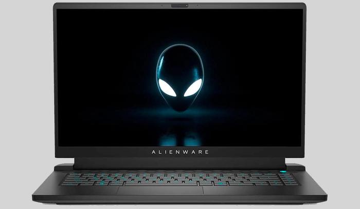 Best laptop for Fortnite Dell Alienware product image of a black laptop with green backlit keys.