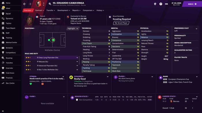 BENCHMARK - Camavinga is the highest-rated youngster in FM21, for now at least...