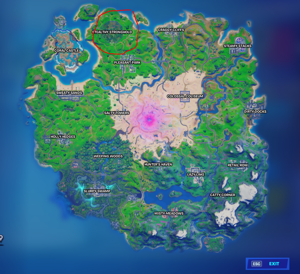 Fortnite 15.20 season 5 map Stealthy Stronghold POI Predator Mysterious Pod Jungle Hunter Quests