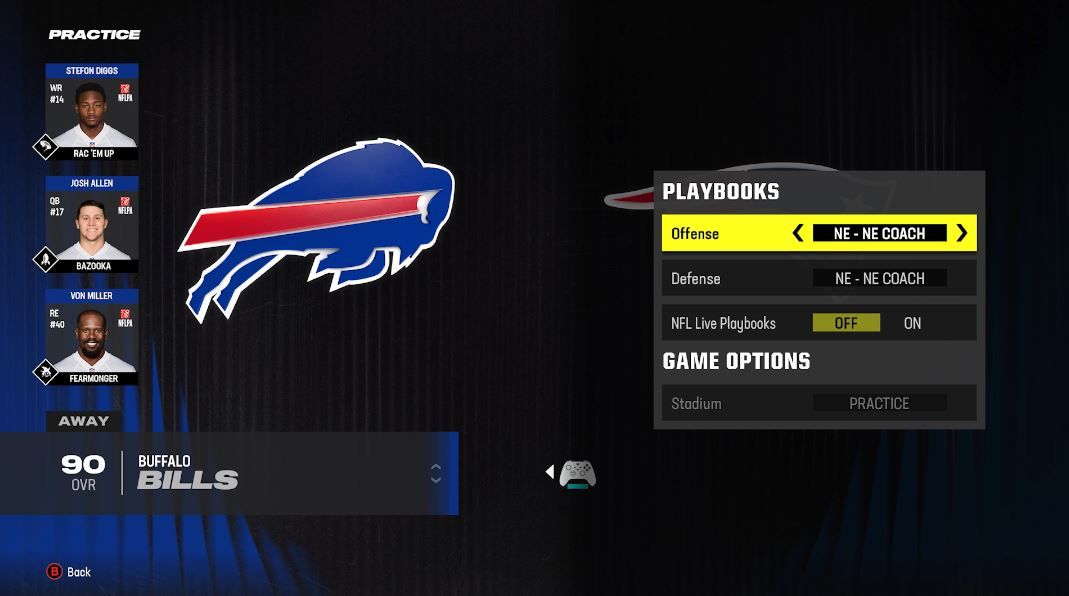 The playbook selection screen in Madden 24