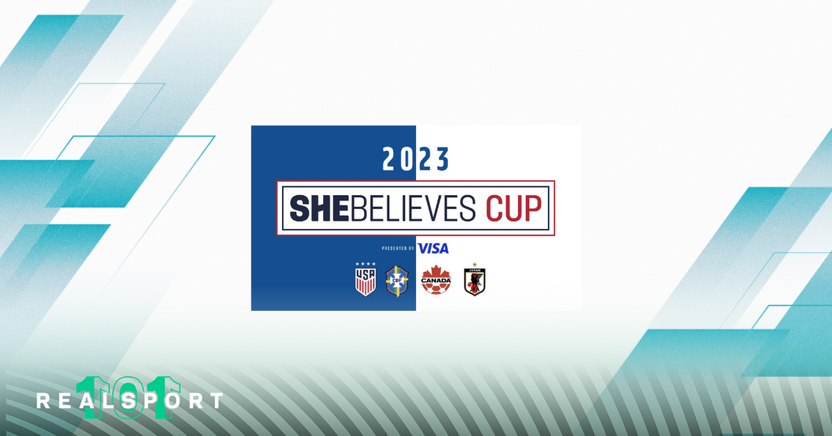 2023 SheBelieves Cup logo with white and blue background