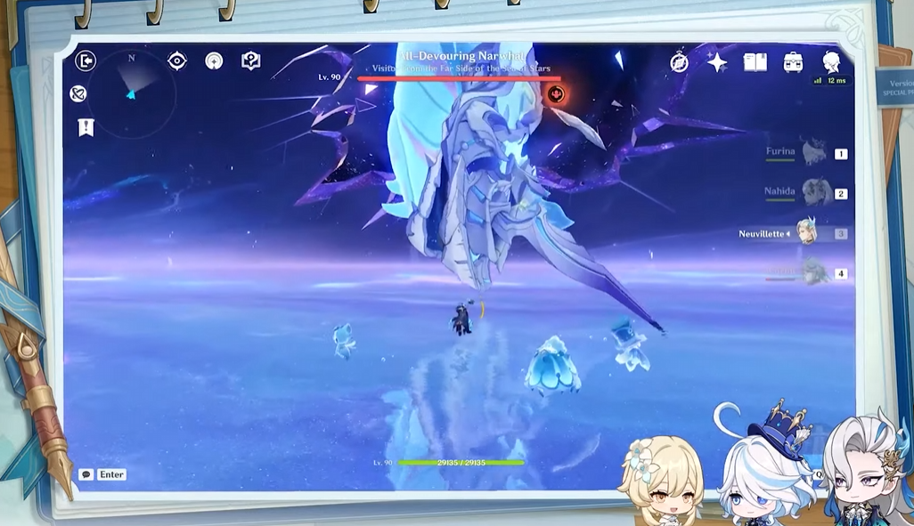 A screenshot of the new Weekly Boss "All-Devouring Narwhal" from the Genshin Impact 4.2 Livestream.