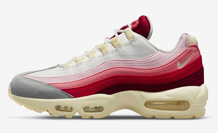 Nike Air Max 95 “Anatomy of Air” product image of a white sneaker that fades into dark red.