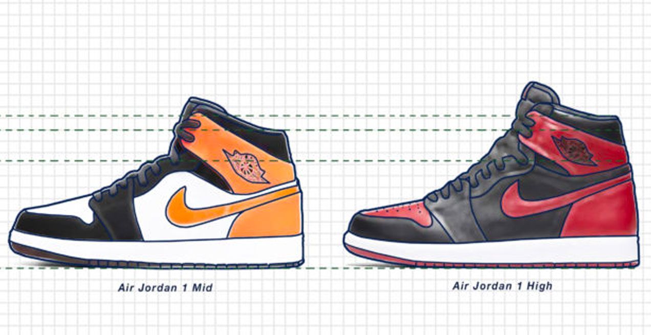 Jordan 1 mid vs high sale on feet