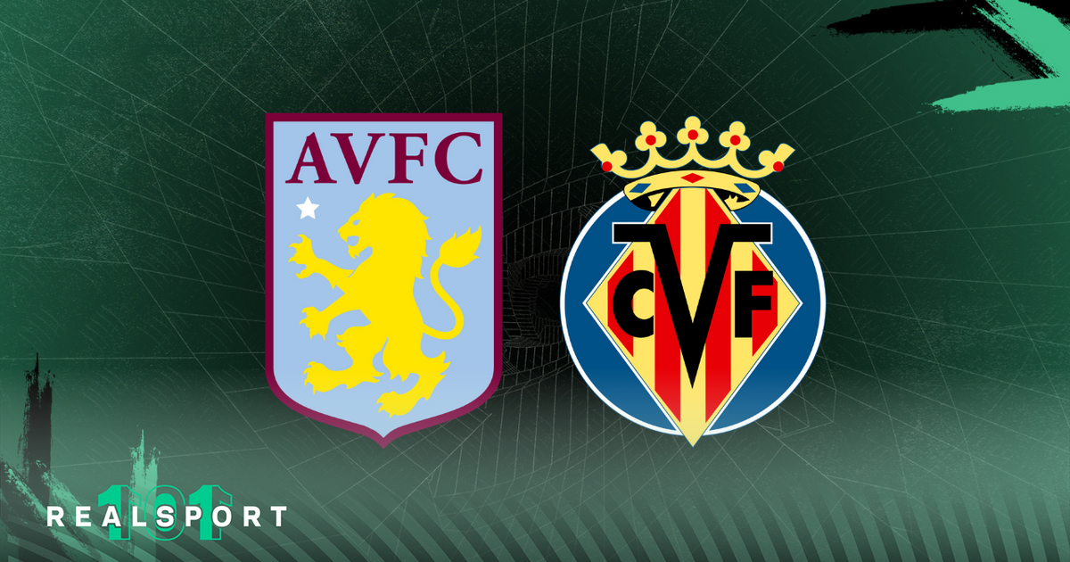Aston Villa and Villarreal badges with green background